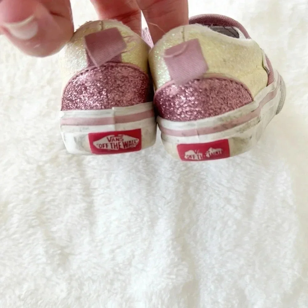 Vans pink/yellow glittery sparkle Slip-On V Sneakers baby girl size 2
